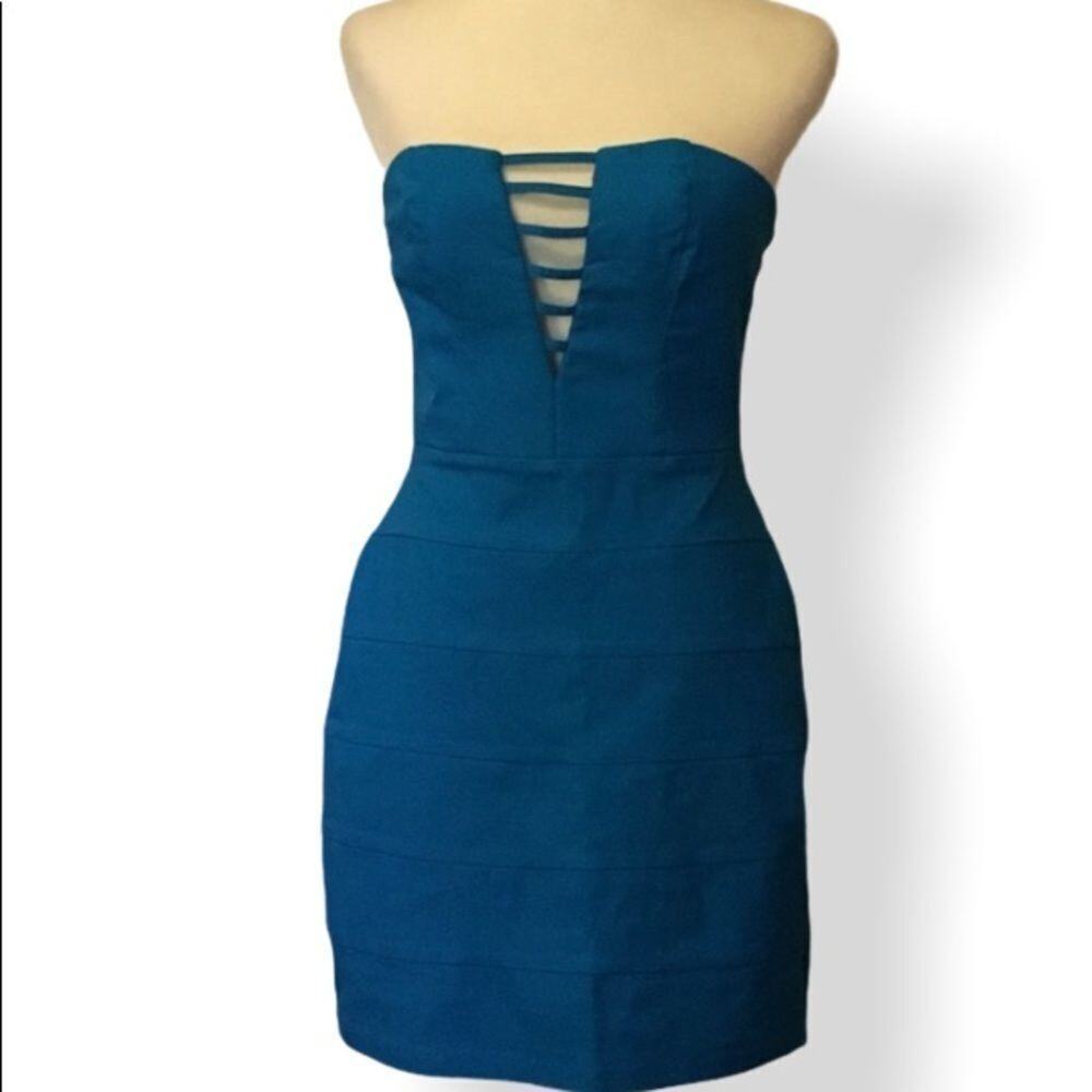 Blue strapless size 9 dress with bust cutout detail
